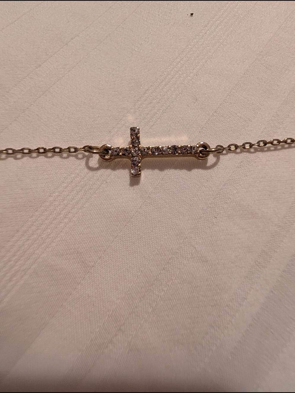 Gold-Tone Cross Ankle Bracelet with Clear Stones - Women